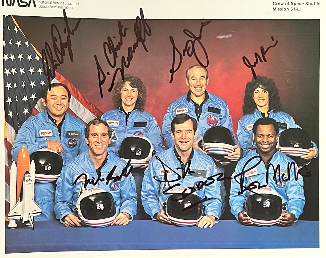 Challenger Autographed 8X10 All 7: Displays are not framed, and can be framed for a cost. Framed items will state they are framed in the name of the item. All signed items come with a COA. All items now come with a 3rd Party COA from P