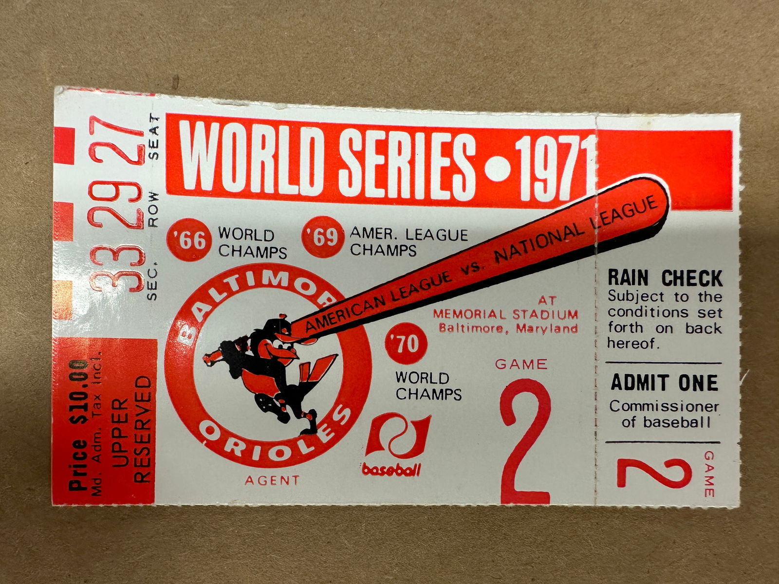 Vintage 1971 World Series Ticket: Displays are not framed, and can be framed for a cost. Framed items will state they are framed in the name of the item. All signed items come with a COA. All items now come with a 3rd Party COA from P