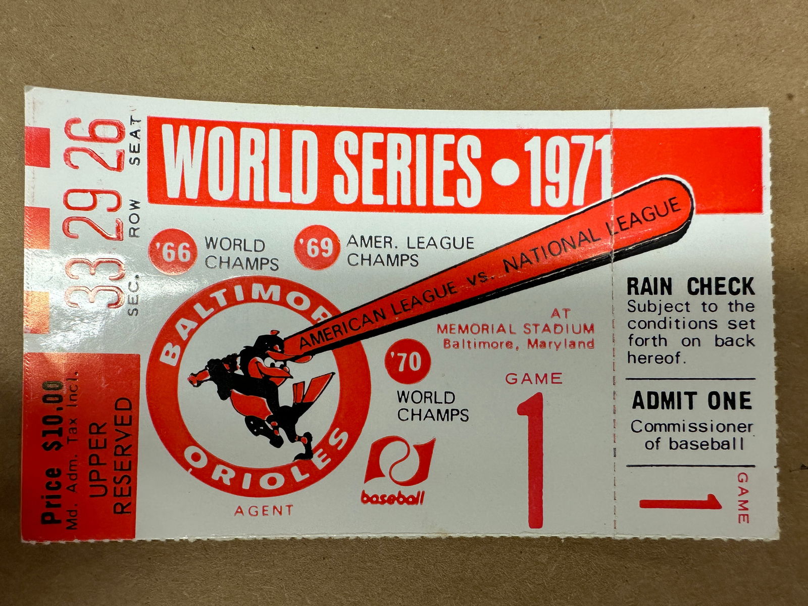 Vintage 1971 World Series Ticket: Displays are not framed, and can be framed for a cost. Framed items will state they are framed in the name of the item. All signed items come with a COA. All items now come with a 3rd Party COA from P