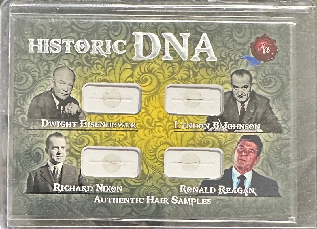 Eisenhower JOHNSON REAGAN NIXON Hair Card: Displays are not framed, and can be framed for a cost. Framed items will state they are framed in the name of the item. All signed items come with a COA. All items now come with a 3rd Party COA from P