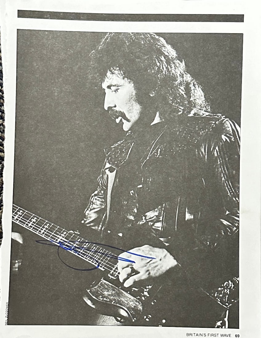 Tony Iommi Autographed Page Photo: Displays are not framed, and can be framed for a cost. Framed items will state they are framed in the name of the item. All signed items come with a COA. All items now come with a 3rd Party COA from P