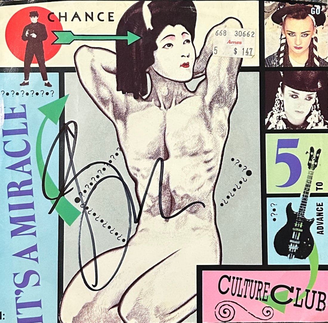 Boy George Autographed 7" Single: Displays are not framed, and can be framed for a cost. Framed items will state they are framed in the name of the item. All signed items come with a COA. All items now come with a 3rd Party COA from P