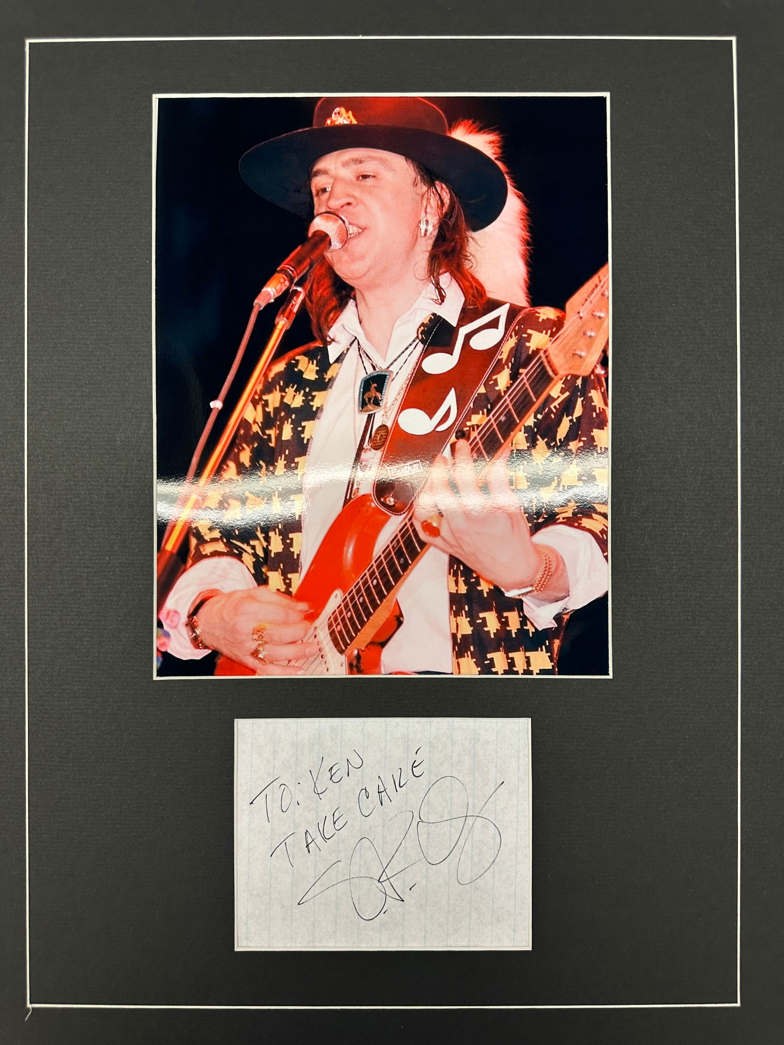 Stevie Ray Vaughan Autographed Display: Displays are not framed, and can be framed for a cost. Framed items will state they are framed in the name of the item. All signed items come with a COA. All items now come with a 3rd Party COA from P