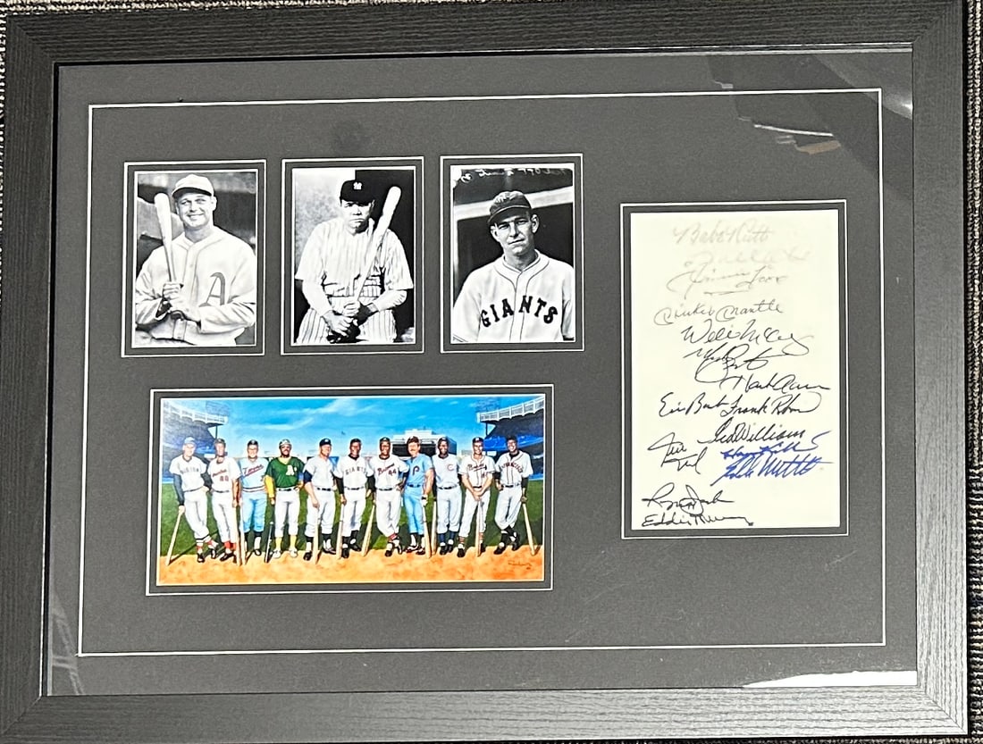 Baseball 500 Home Run Club DISPLAY: Signed by RUTH FOXX OTT AND THE ORIGINAL 11 .Displays are not framed, and can be framed for a cost. Framed items will state they are framed in the name of the item. All signed items come with a COA. A
