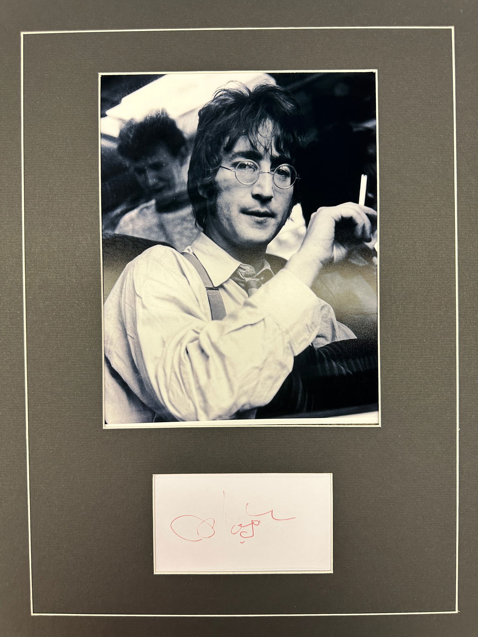 John Lennon Autographed Display: Displays are not framed, and can be framed for a cost. Framed items will state they are framed in the name of the item. All signed items come with a COA. All items now come with a 3rd Party COA from P