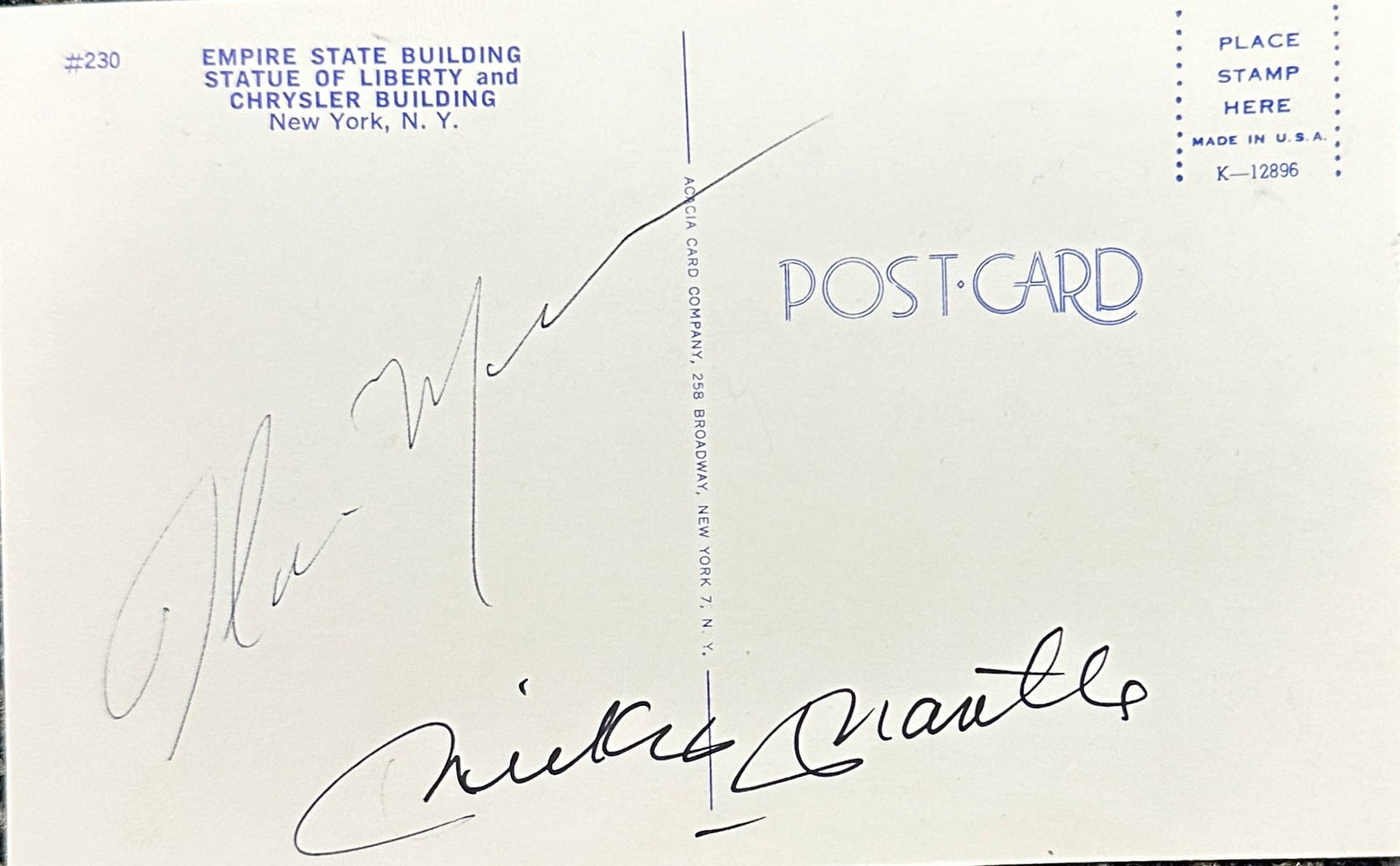Thurman Munson Mickey Mantle Autographed Postcard (1 of 1)