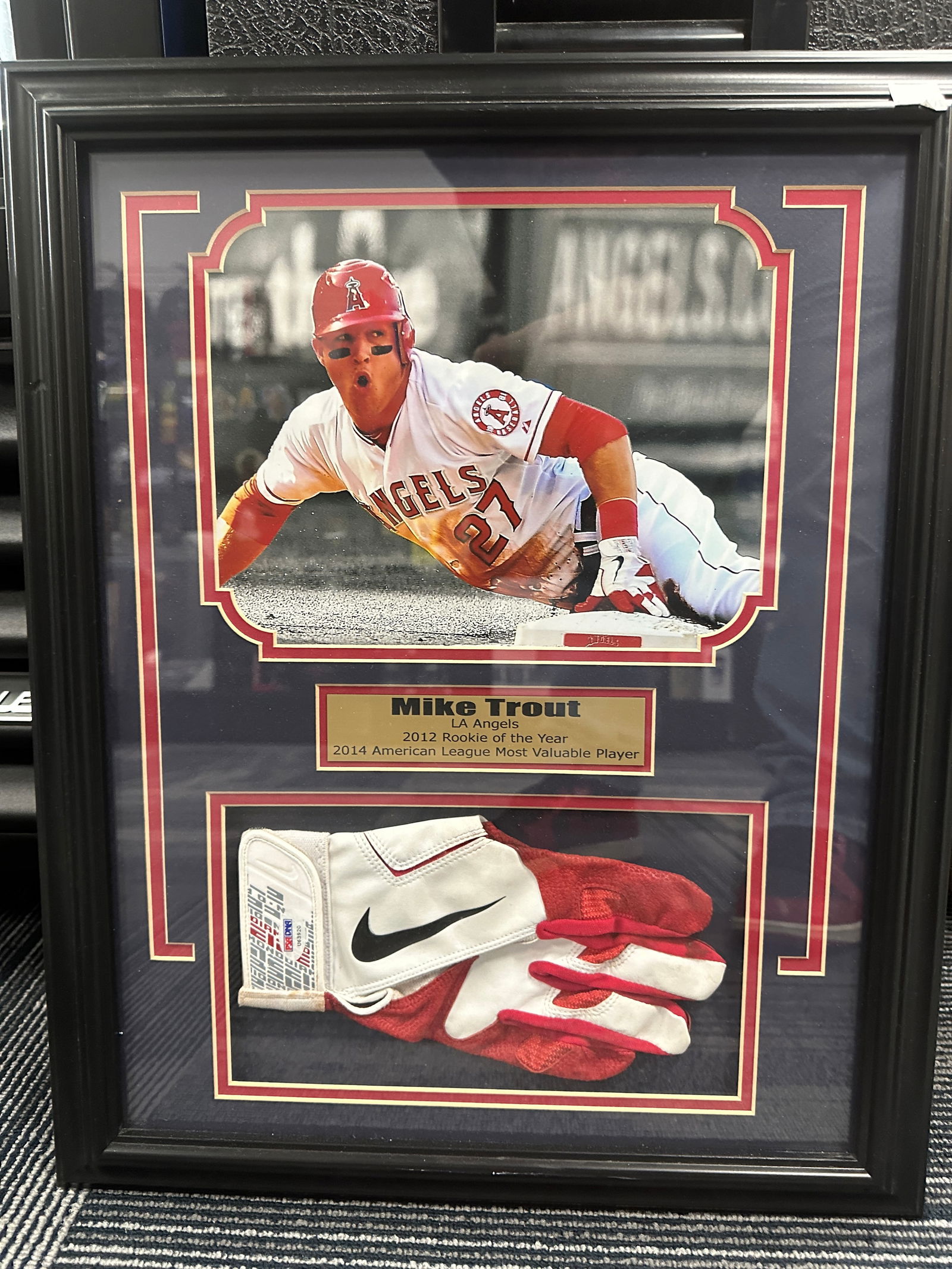 Mike Trout Framed Game Used Glove (1 of 1)