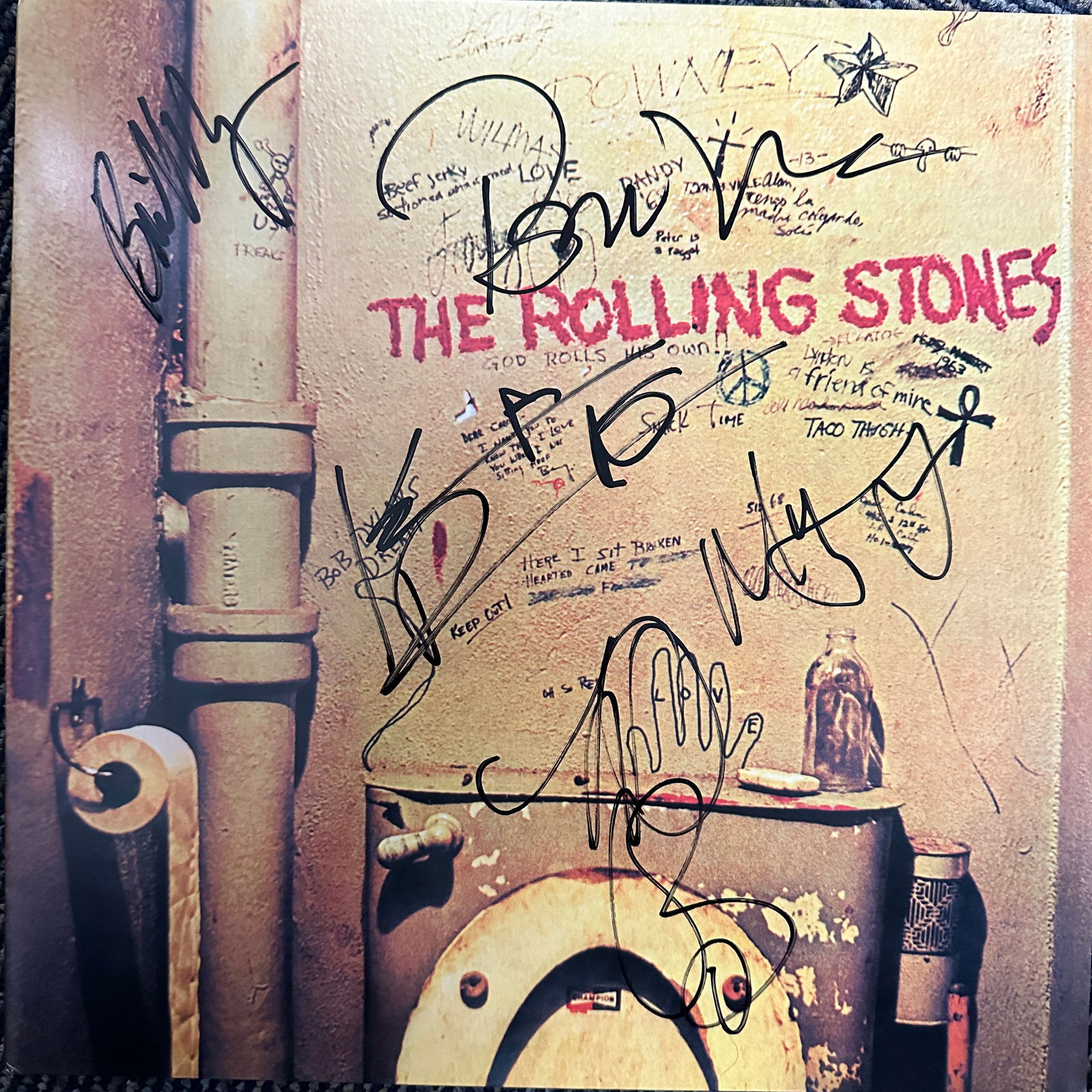 The Rolling Stones Autographed ALBUM MICK KEITH CHARLIE RONNIE BILL: Displays are not framed, and can be framed for a cost. Framed items will state they are framed in the name of the item. All signed items come with a COA. All items now come with a 3rd Party COA from P