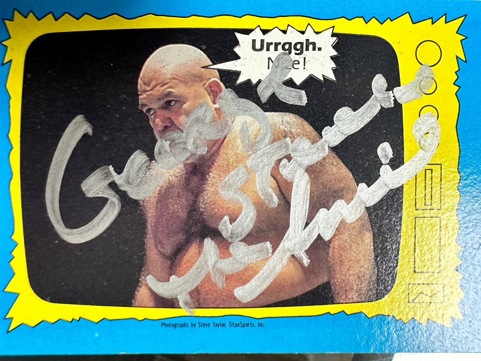 George The Animal Steele Autographed Card: Displays are not framed, and can be framed for a cost. Framed items will state they are framed in the name of the item. All signed items come with a COA. All items now come with a 3rd Party COA from P
