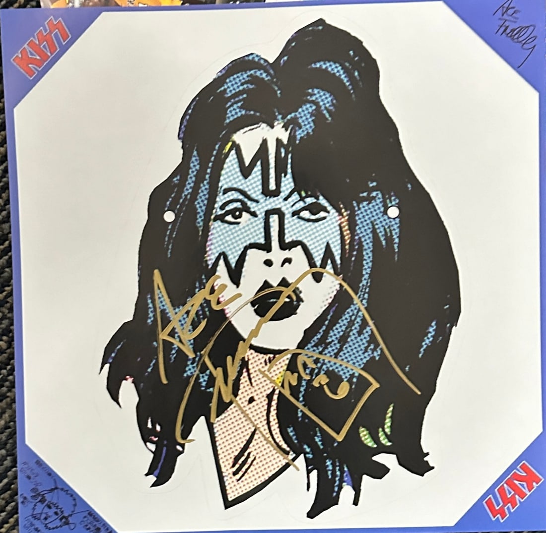 Ace Frehley Autographed 12x12 Sticker: Displays are not framed, and can be framed for a cost. Framed items will state they are framed in the name of the item. All signed items come with a COA. All items now come with a 3rd Party COA from P