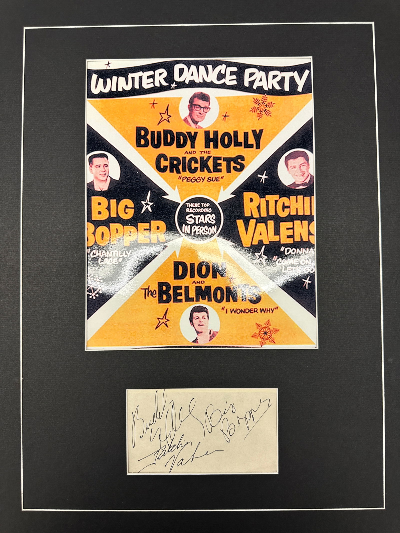 Big Bopper , Buddy Holly , Ritchie Valens Autograph Display (1 of 1)