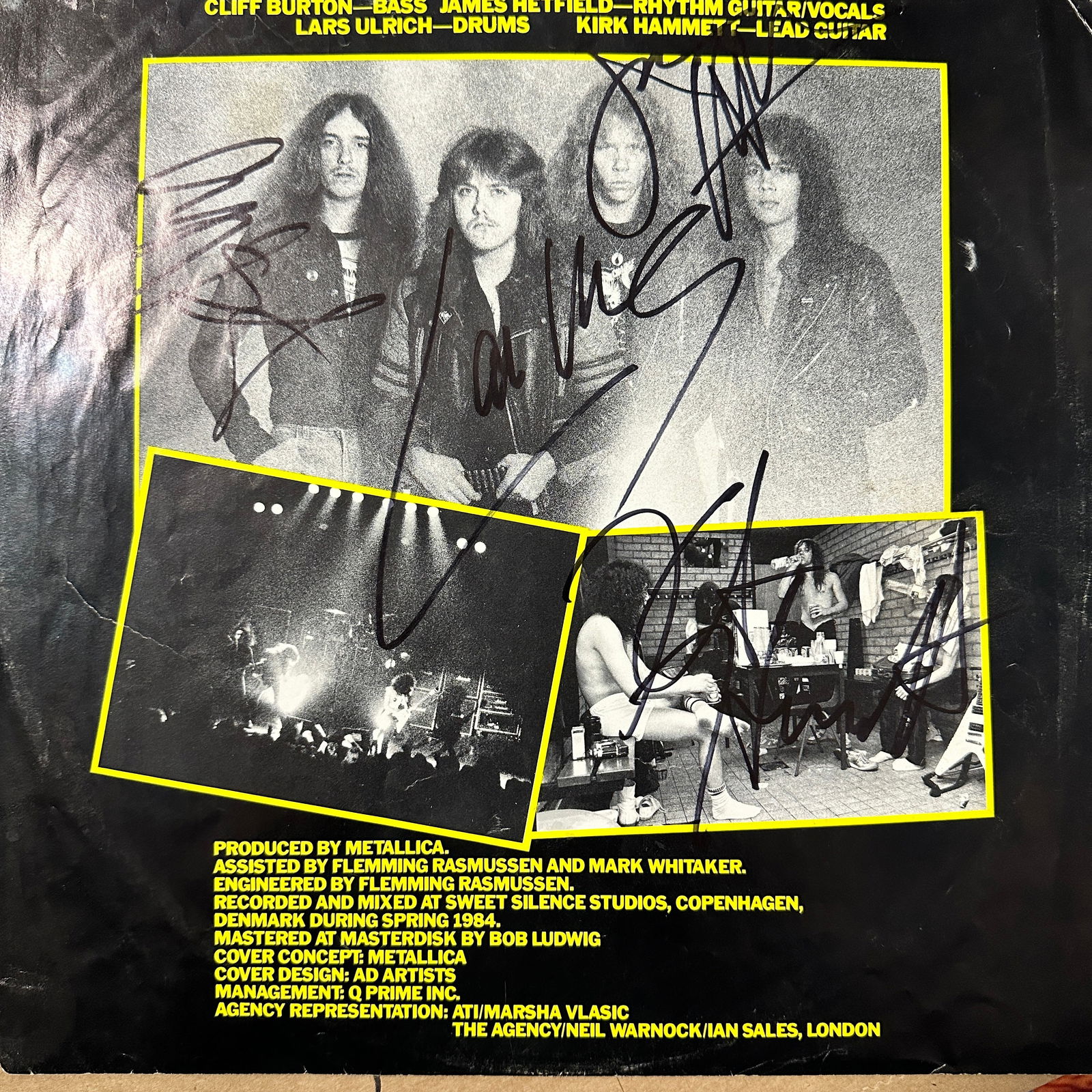Metallica Autographed Inner Sleeve All 4 Cliff Burton: Displays are not framed, and can be framed for a cost. Framed items will state they are framed in the name of the item. All signed items come with a COA. All items now come with a 3rd Party COA from P