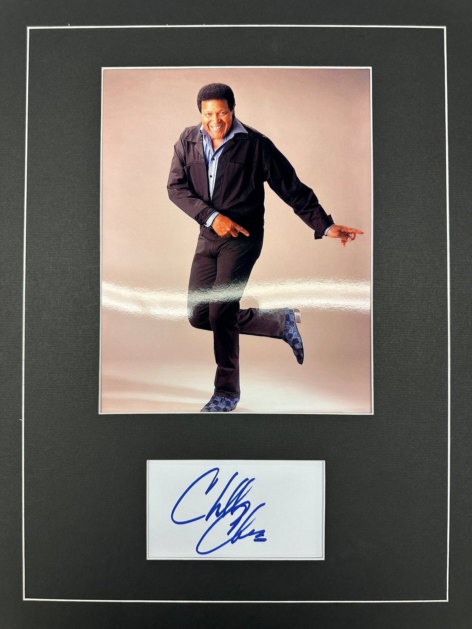 Chubby Checker Autograph Display: Displays are not framed, and can be framed for a cost. Framed items will state they are framed in the name of the item. All signed items come with a COA. All items now come with a 3rd Party COA from P