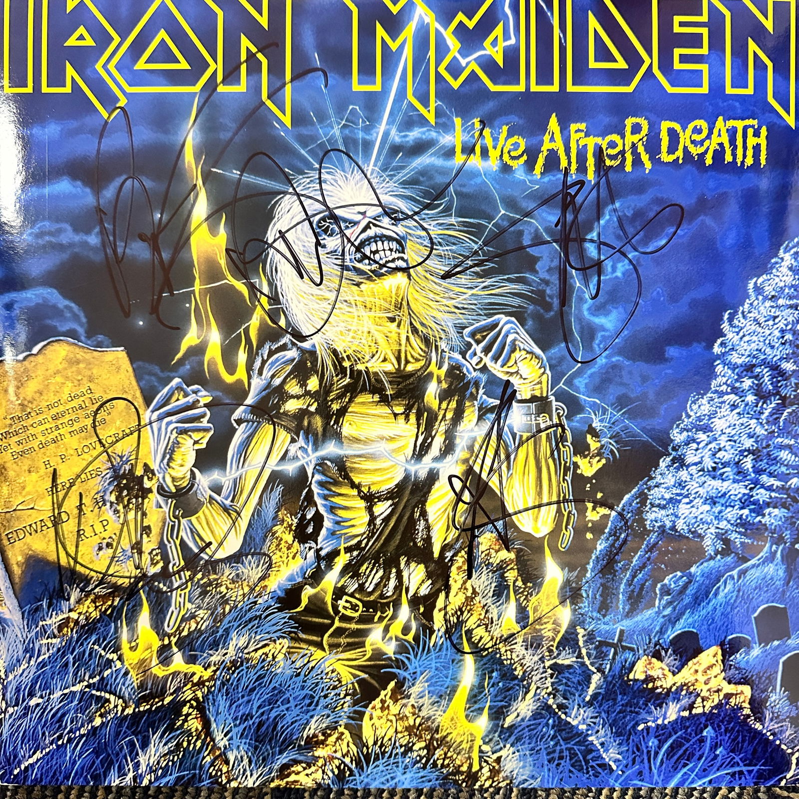 Iron Maiden Autographed Album All 5: Displays are not framed, and can be framed for a cost. Framed items will state they are framed in the name of the item. All signed items come with a COA. All items now come with a 3rd Party COA from P