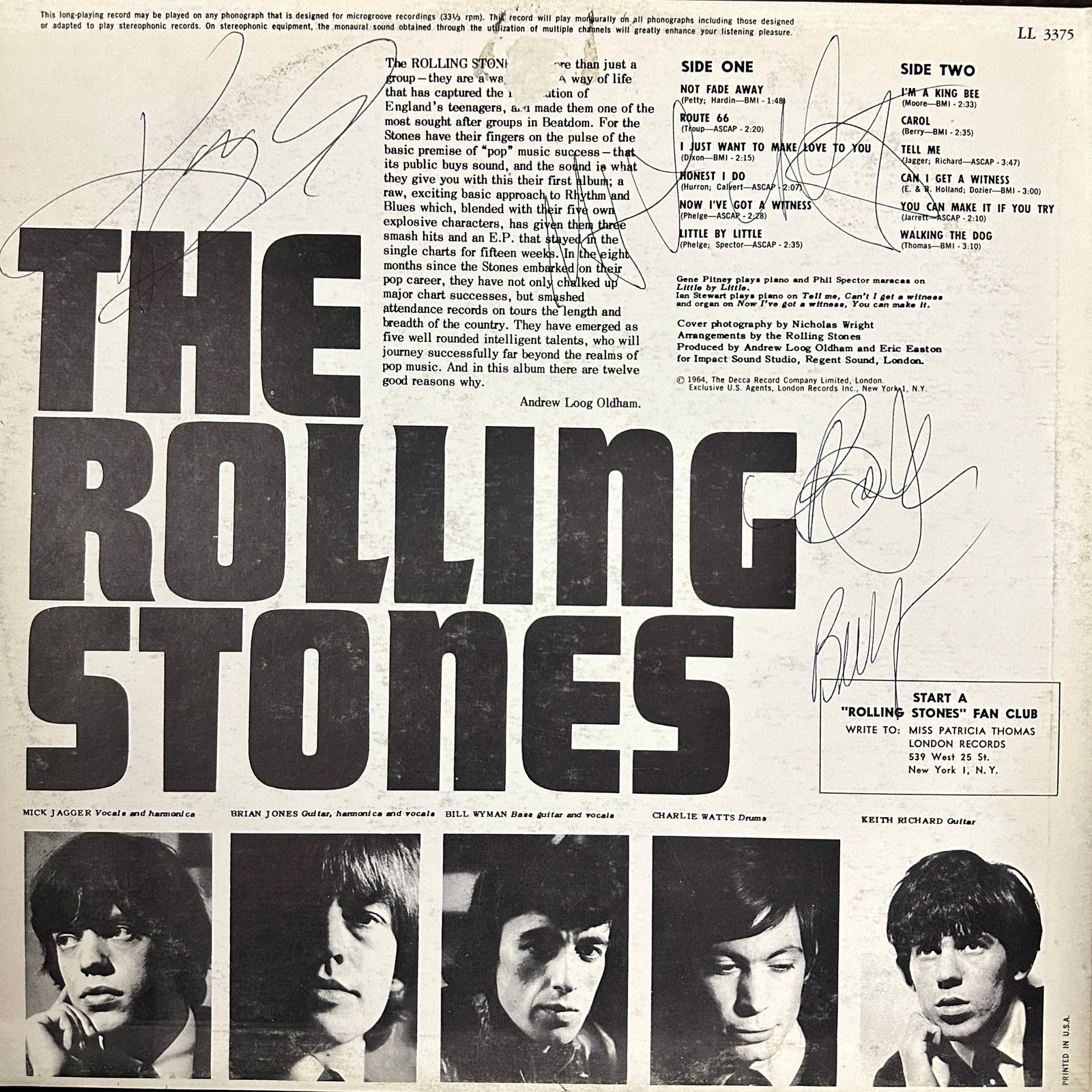 The Rolling Stones Autographed Album Brian Jones Era (1 of 1)