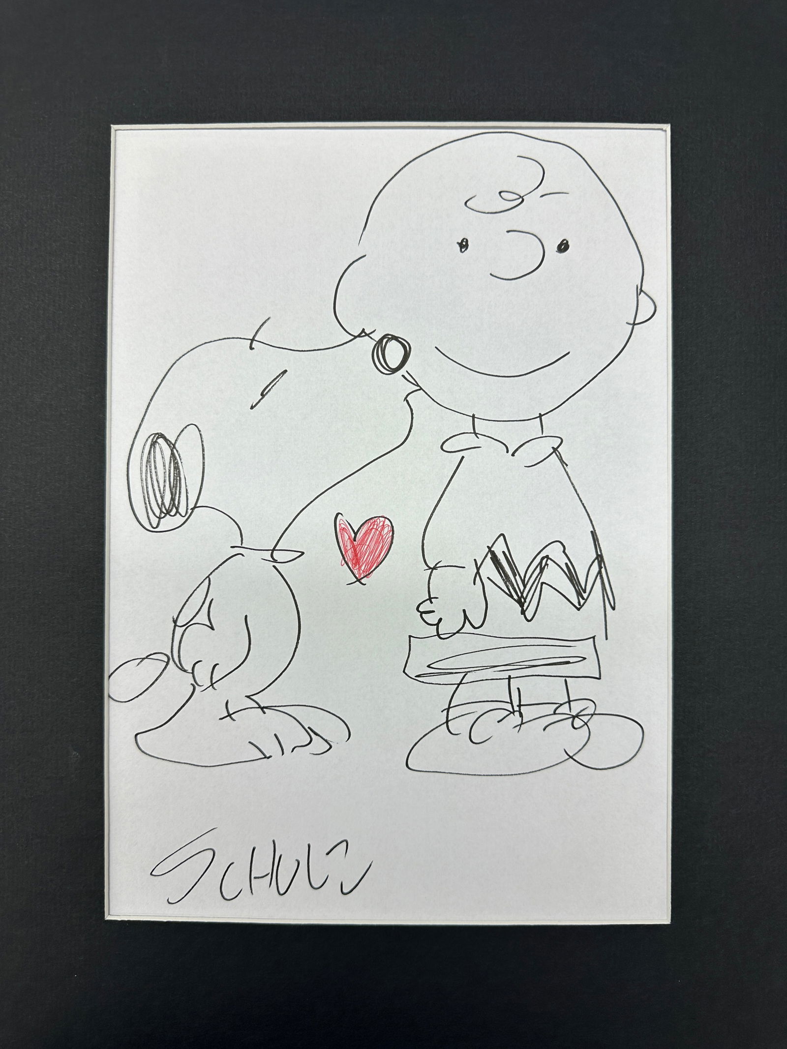 Snoopy Kissing Charlie Brown Autographed Hand Drawn Sketch (1 of 1)