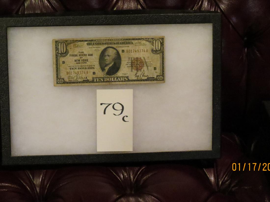 1 - 1929 Series $10 US Dollar Bill Red Seal Issued: 1 - 1929 Series $10 US Dollar Bill Red Seal Issued by Federal Reserve Bank of New York