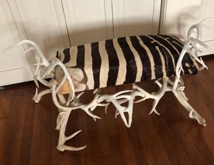 REAL ZEBRA HIDE ANTLER BENCH (1 of 1)