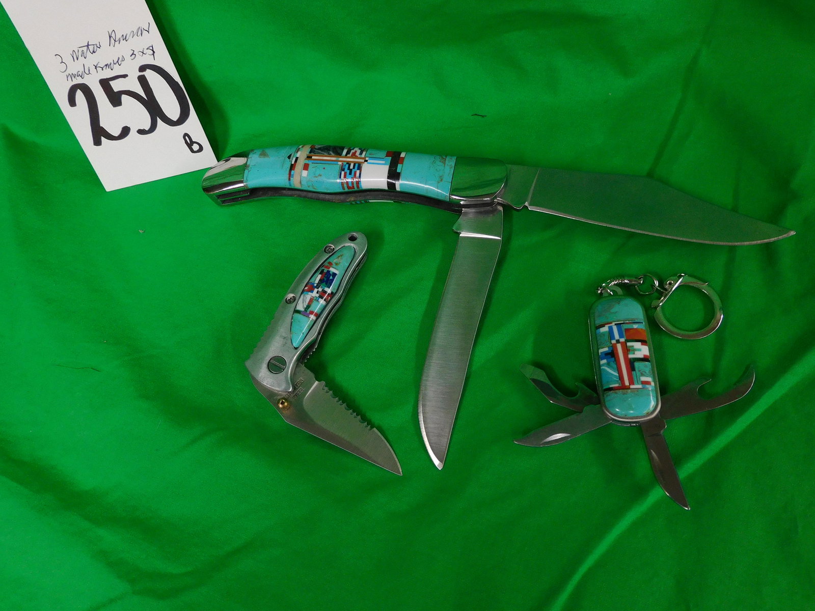 3 NATIVE AMERICAN MADE KNIVES TURQUOISE INLAID (3x$) (1 of 2)