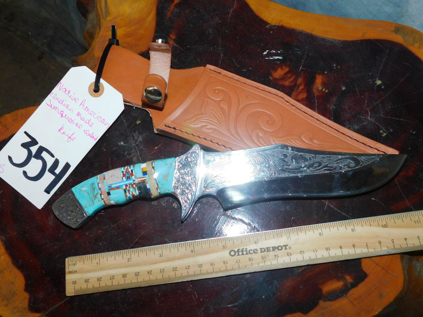 NATIVE AMERICAN INDIAN MADE TURQUOISE INLAID KNIFE (1 of 3)