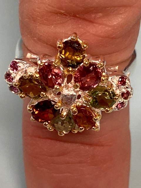 MULTIPLE COLORS NATURAL TOURMALINE RING 925 STERLING: TAXIDERMY