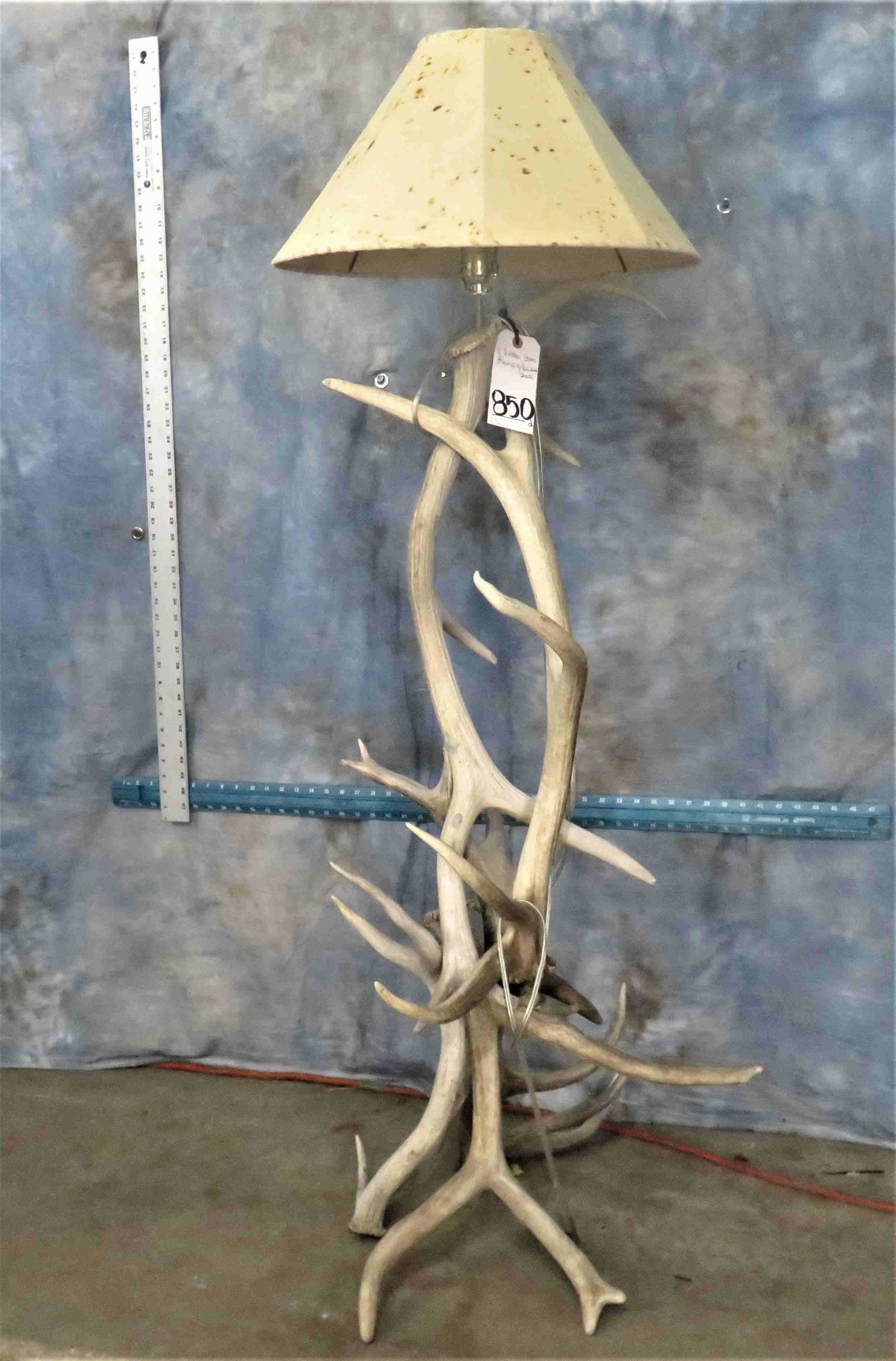 6' ANTLER FLOOR LAMP W/RAWHIDE SHADE: TAXIDERMY
