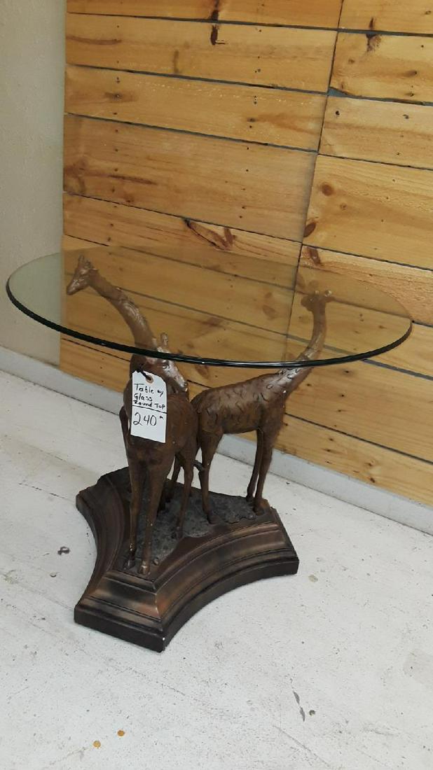 TABLE W/GLASS ROUND TOP: TAXIDERMY