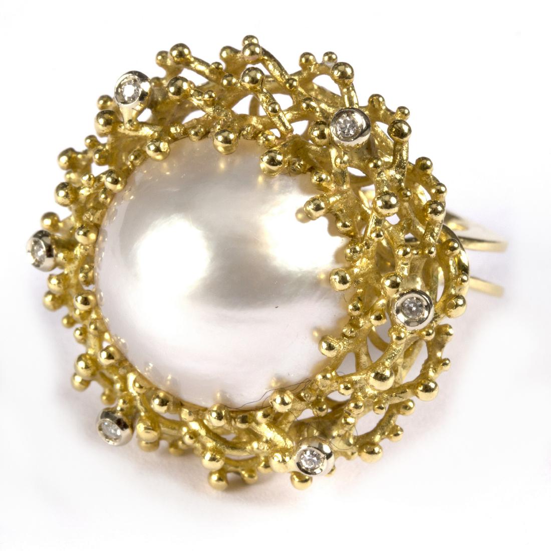A mabe pearl and diamond dress ring, the central pearl (1 of 1)