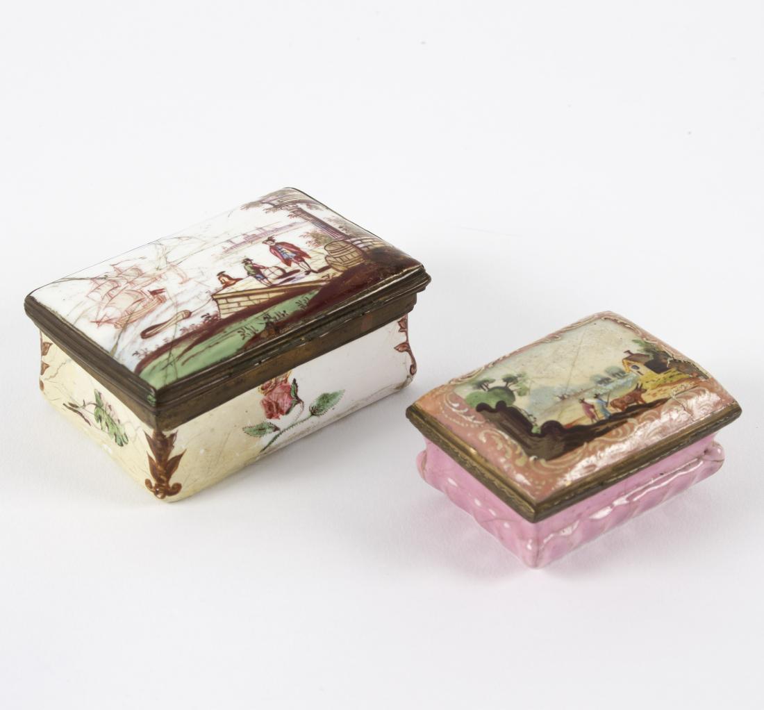 Two English enamel snuffboxes, one of rectangular form, (1 of 2)