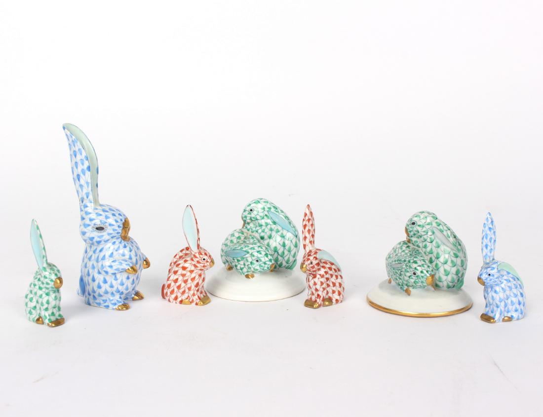 A group of seven Herend rabbits in red, blue and green, (1 of 1)
