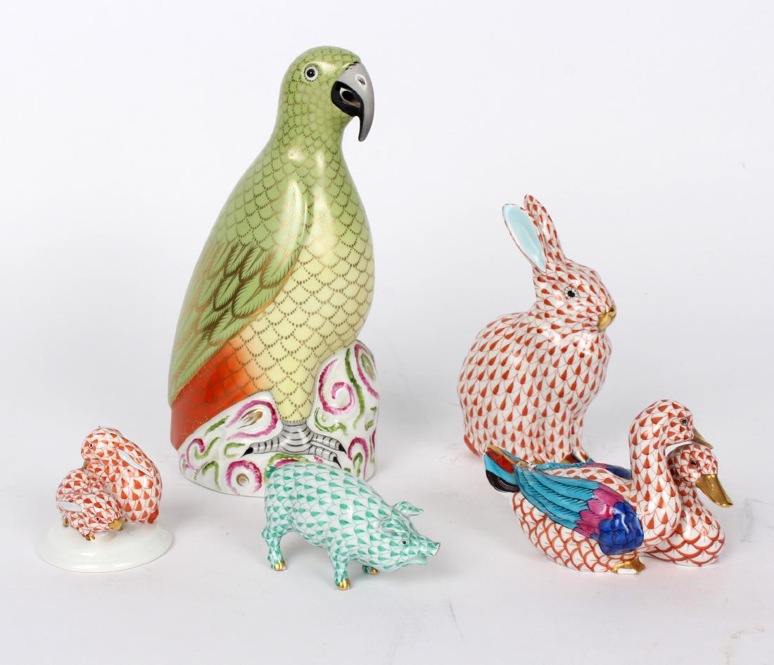 A Herend parrot, 21cm high and four other Herend (1 of 1)