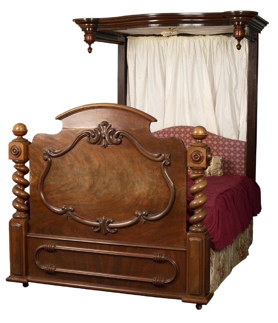 A Victorian mahogany framed halftester bed, the canopy