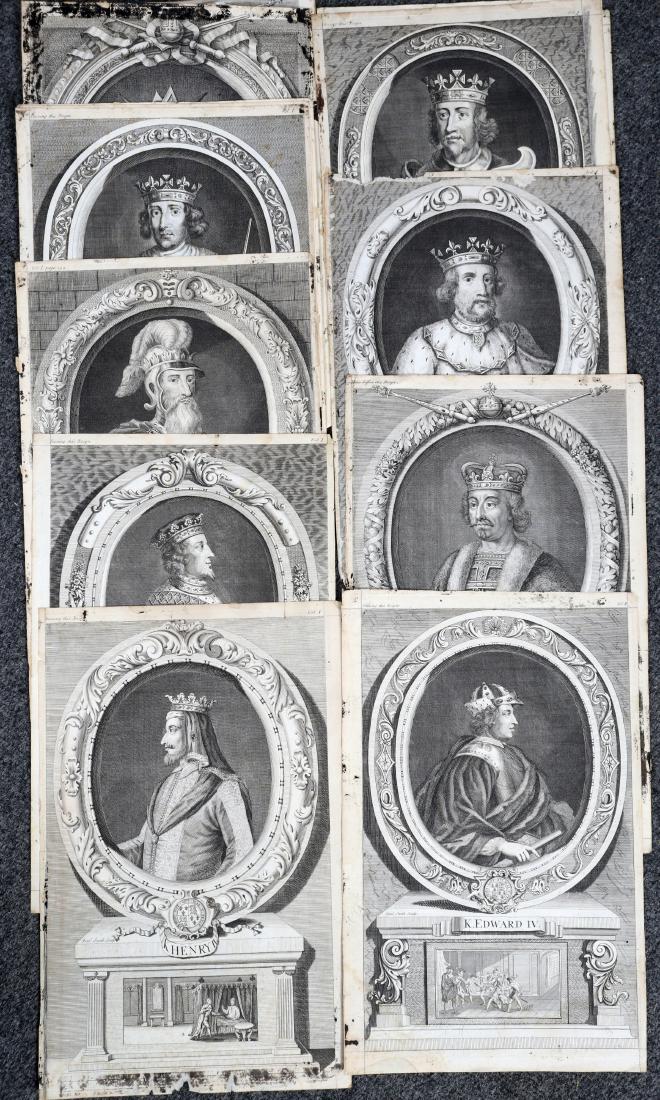 James Smith, R Sheppard and others/fifteen engravings: James Smith, R Sheppard and others/fifteen engravings of Kings of England and a small engraving of Oliver Cromwell, 37cm x 24cm