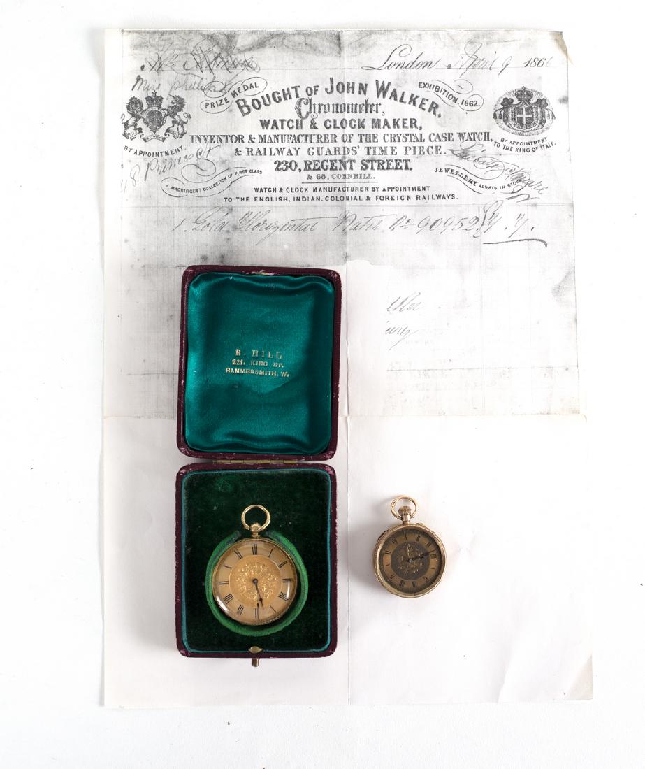 A lady's engraved pocket watch, the case stamped 18K by (1 of 3)