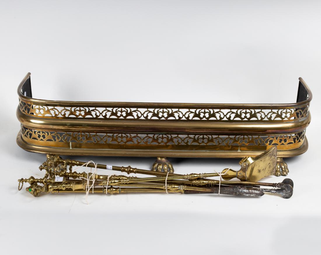 A set of three brass fire irons, two stands and (1 of 1)