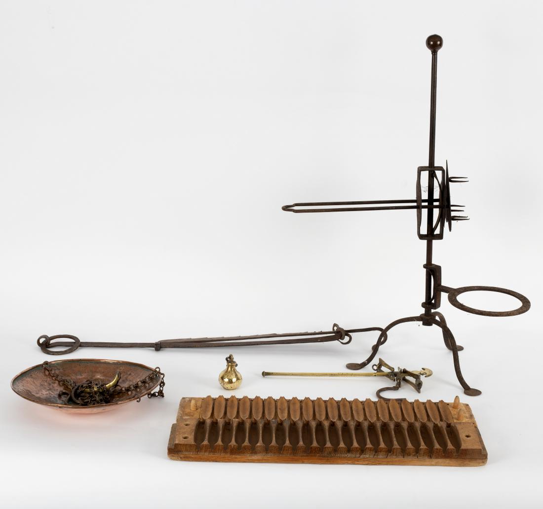 A wrought iron spit stand, a chimney jack and various (1 of 3)