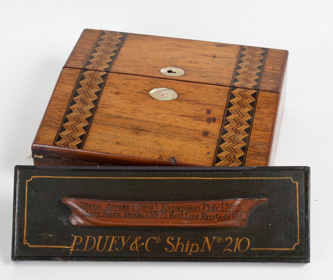 A carved wood mounted hull by P Dily & Co. Ship no. 20 (1 of 2)