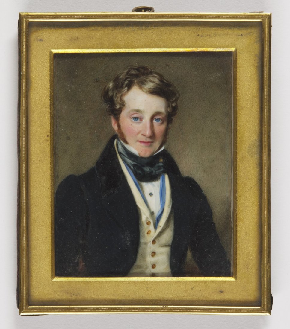 Sir William Charles Ross RA (British 1794-1860)/Portrai: Sir William Charles Ross RA (British 1794-1860)/Portrait Miniature of George Robert Smith (1793-1869)/half-length wearing a dark jacket and cravat/inscribed on the frame's reverse with the sitter's id