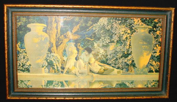 Maxfield Parrish print - Garden of Allah: Maxfield Parrish print - Garden of Allah - 10 x 18, Signed M.P. , Print is Excellent , Frame is very good with only light scuffing and very little paint loss.