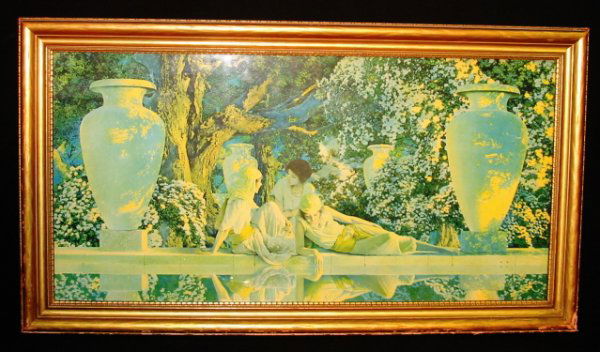 Maxfield Parrish print - Garden of Allah: Maxfield Parrish print - Garden of Allah - , 15 x 30, signed M.P., Print is Excellent Frame has some light paint loss.
