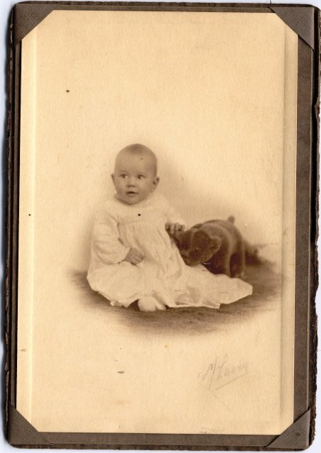 2- Old Photos Babies Doll Teddy Bear - 2