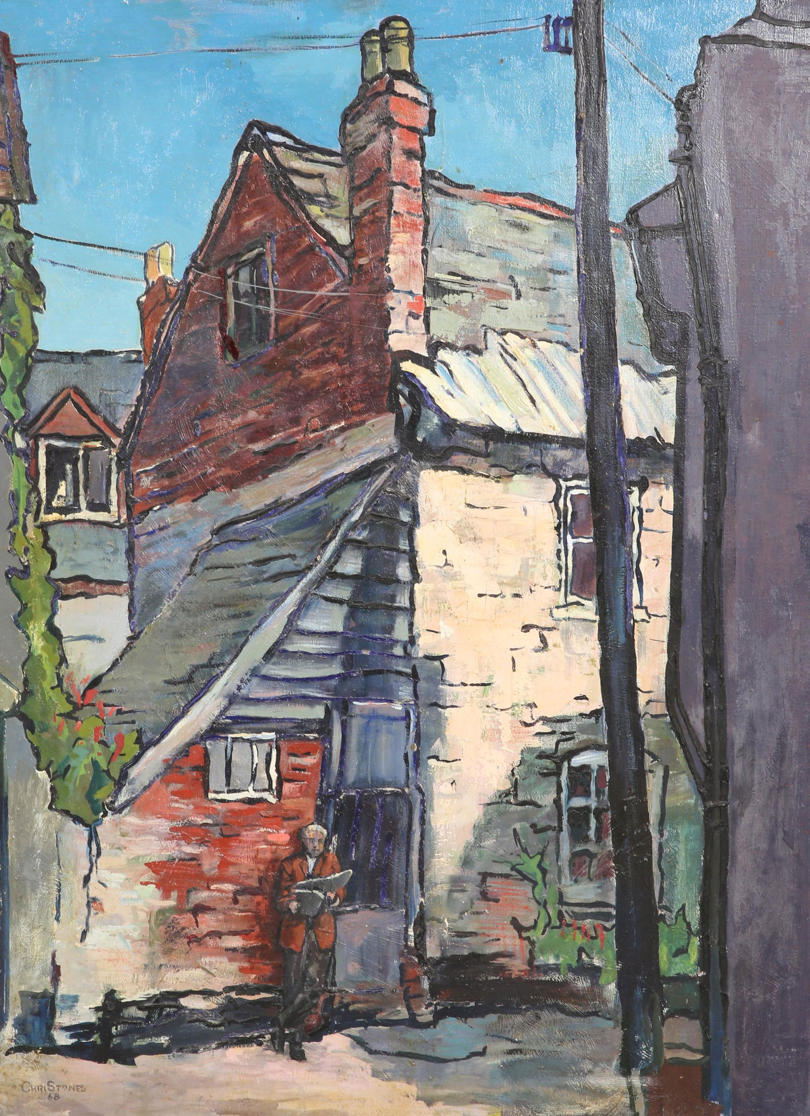 CHRISTOPHER ASSHETON-STONES (1947-1999), "CONDEMNED: CHRISTOPHER ASSHETON-STONES (1947-1999), "CONDEMNED HOUSE", signed and dated '68 lower left, signed, dated and inscribed verso, Royal Institute of Oil Painters label verso, oil on canvas, framed. 120.