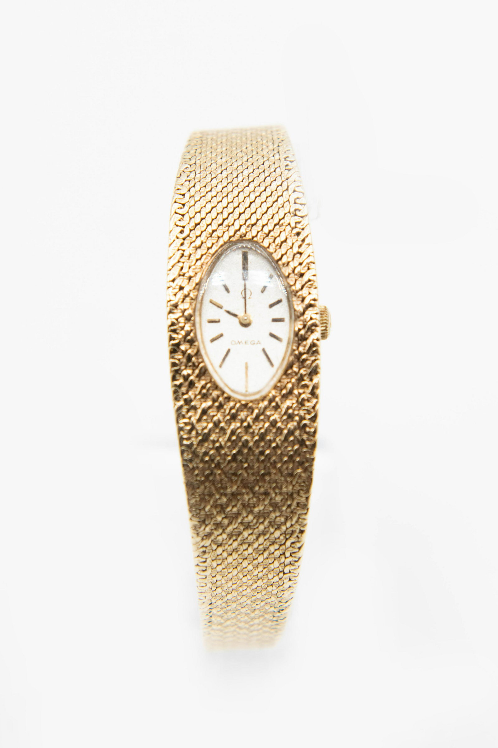 A LADY'S 9CT GOLD OMEGA BRACELET WATCH.Â Â Oval silver (1 of 1)