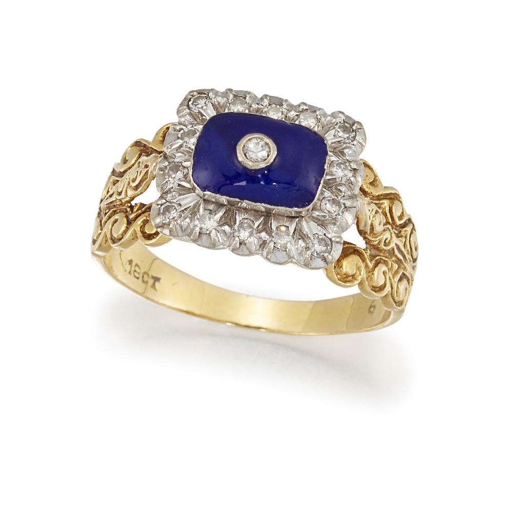 AN ENAMEL AND DIAMOND DRESS RING  The rectangular (1 of 1)