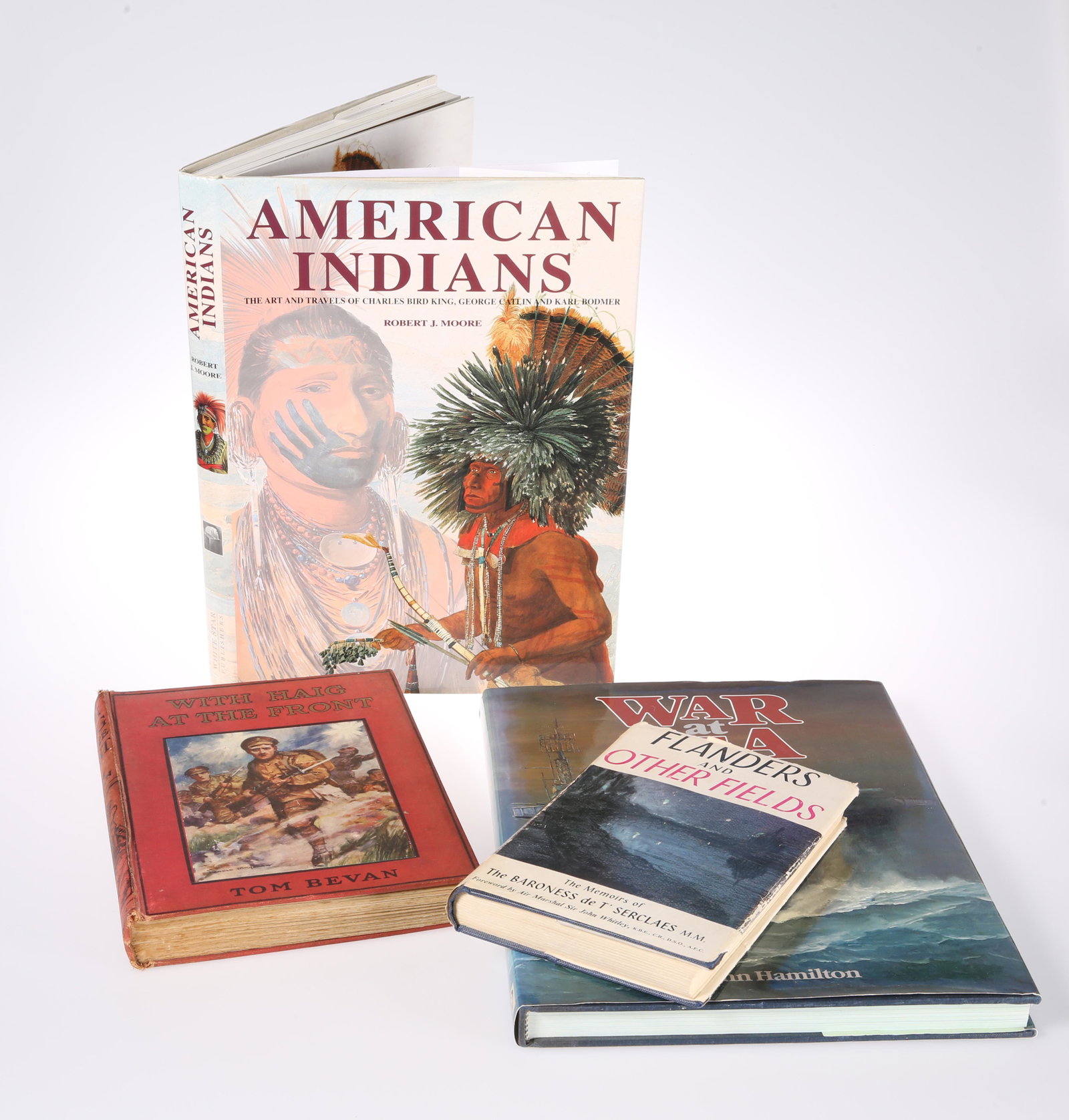 MOORE (R.J.), AMERICAN INDIANS, 1995; together with: MOORE (R.J.), AMERICAN INDIANS, 1995; together with "War at Sea 1939-1945" by John Hamilton, 1986, first edition; "With Haig at The Front" by Tom Bevan, 1919; "Flanders and Other Fields" by The Barone