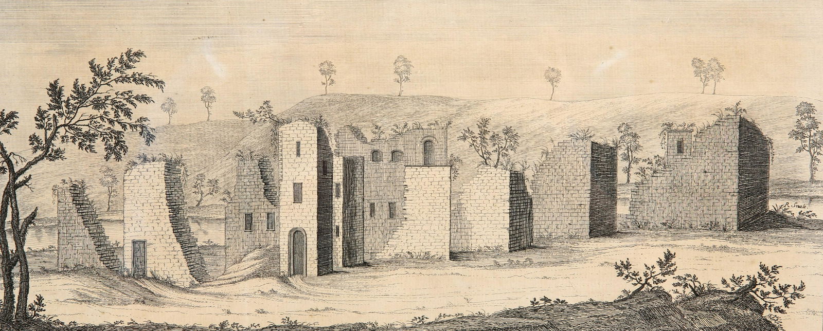 SAMUEL BUCK, THE SOUTH VIEW OF BURSTAL-ABBEY, NEAR HULL (1 of 4)