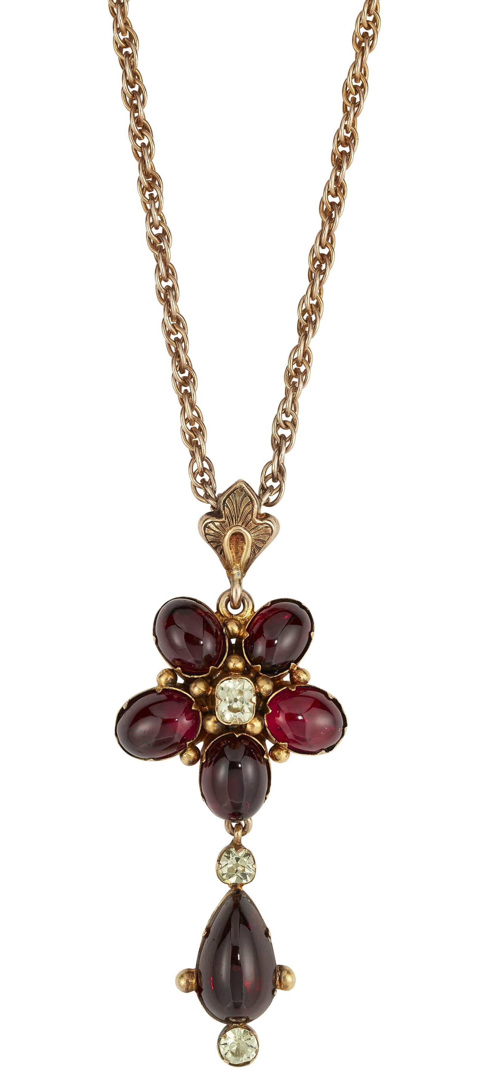 A LATE 19TH CENTURY GARNET PENDANT NECKLACE, the oval (1 of 1)