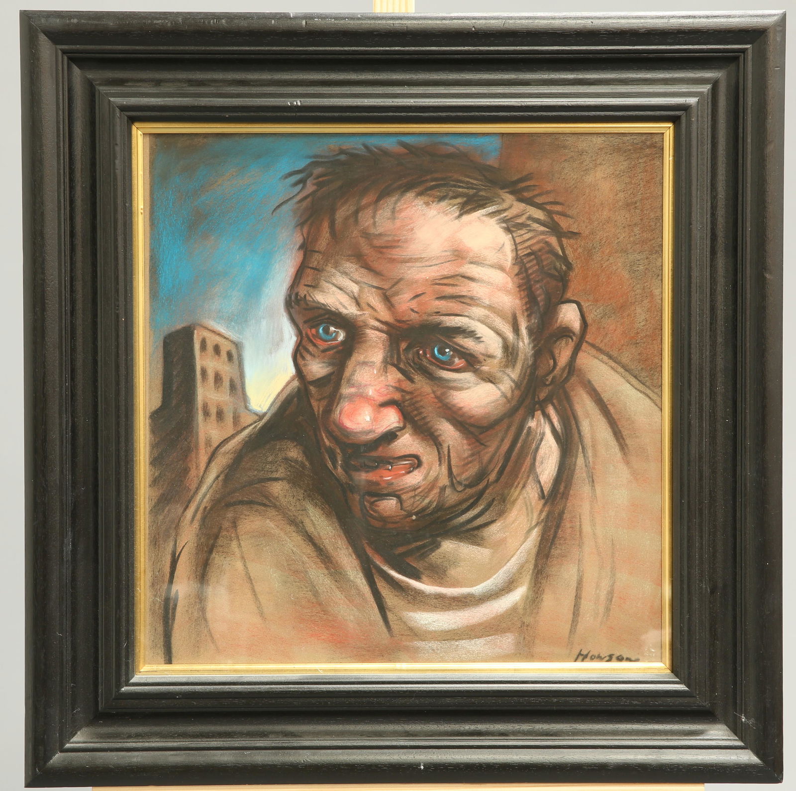 PETER HOWSON (SCOTTISH, BORN 1958), A GLASGOW HERO,: PETER HOWSON (SCOTTISH, BORN 1958), A GLASGOW HERO, signed lower right, pastel framed. 45cm by 45cm ARR applies to this lot.
