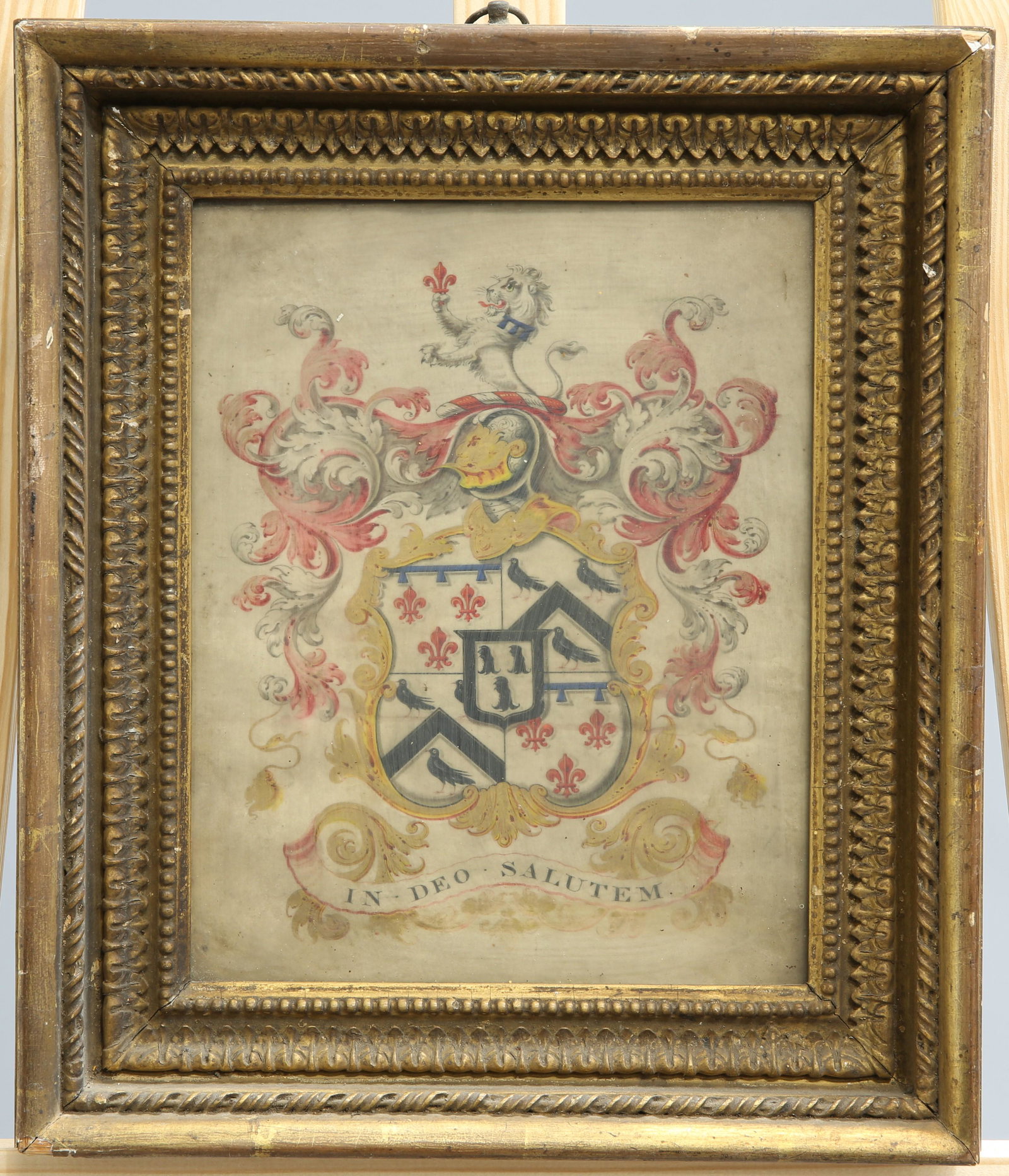 ~ A WATERCOLOUR OF THE ARMS OF JOHN EDWARDS (1745-1819): ~ A WATERCOLOUR OF THE ARMS OF JOHN EDWARDS (1745-1819) OF WHITHILL, LATER TO BE KNOWN AS NORTHOWRAM HALL, HALIFAX, framed; together with A SECOND PAINTED ARMORIAL, framed. (2) First 35cm by 30cm over