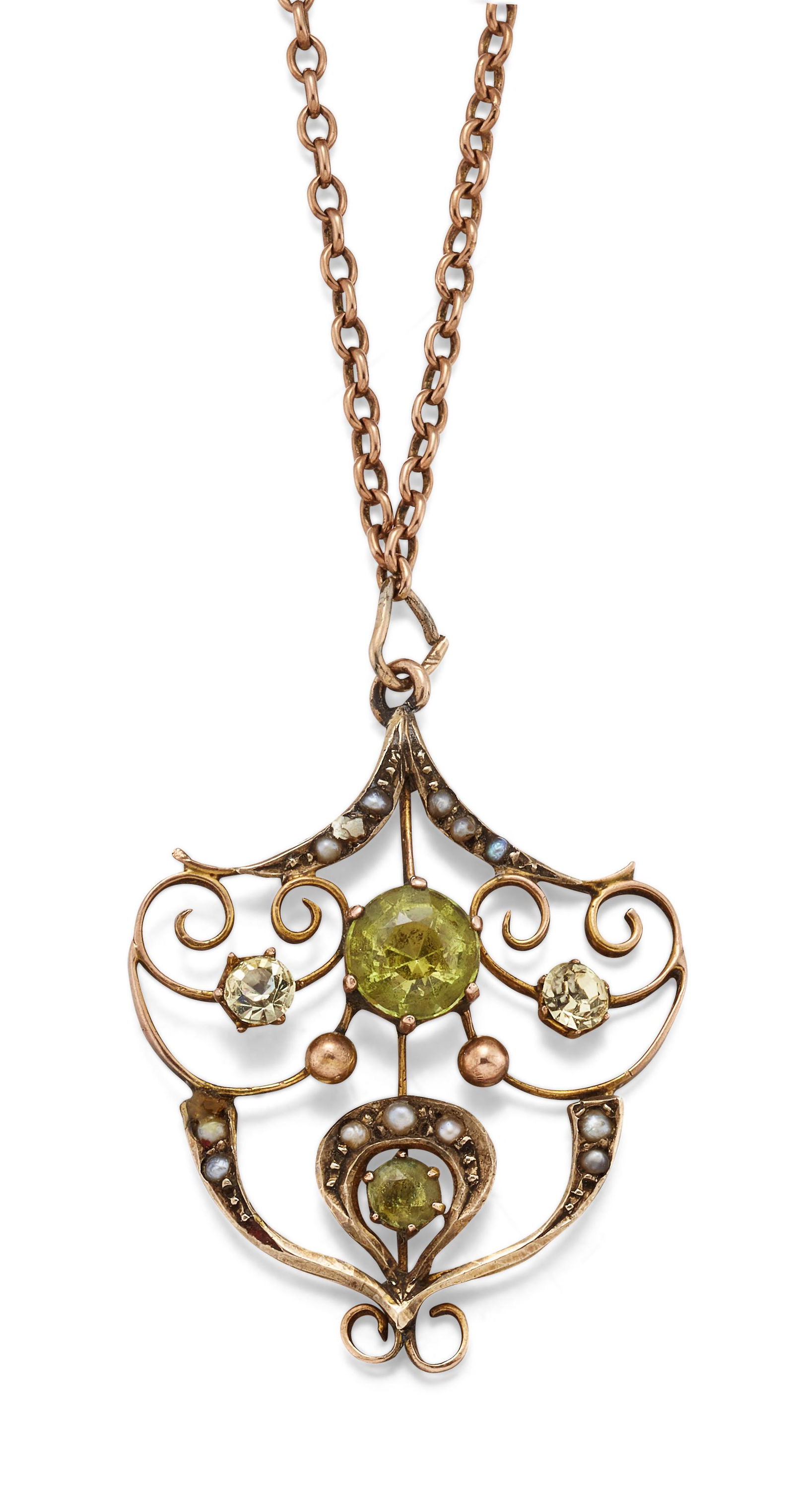 AN EDWARDIAN 9 CARAT GOLD, PERIDOT AND SEED PEARL (1 of 1)